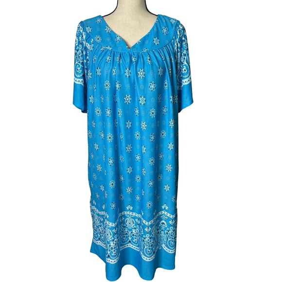 Anthony Richards House Dress 1X Blue Pockets Short Sleeve‎ Casual - Picture 1 of 11